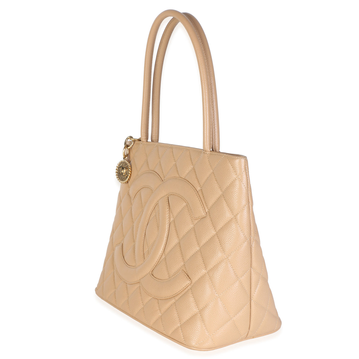 Chanel Beige Quilted Caviar Medallion Tote Handbag 2