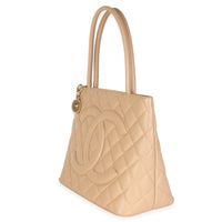 Chanel Beige Quilted Caviar Medallion Tote Handbag 2