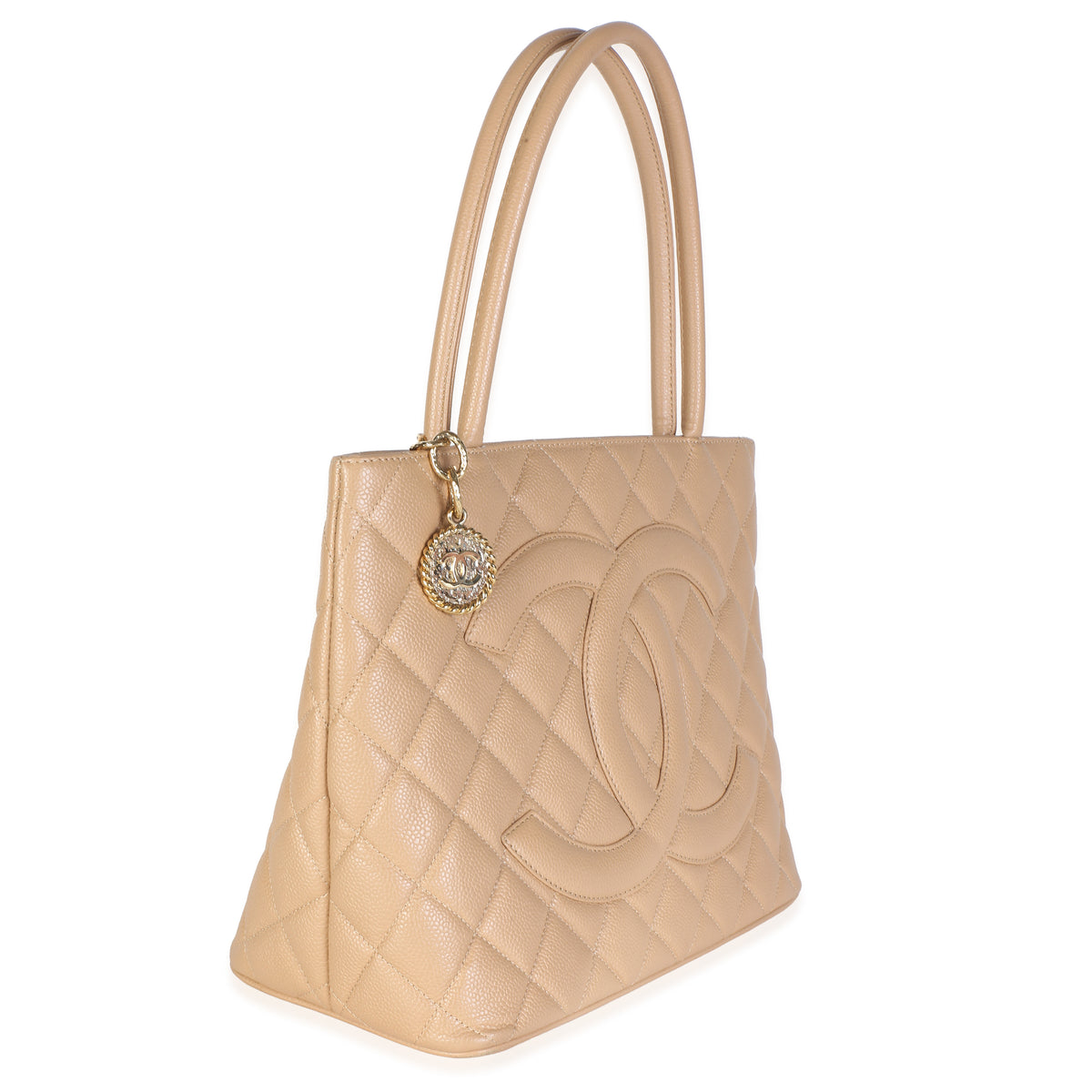 Chanel Beige Quilted Caviar Medallion Tote Handbag 3