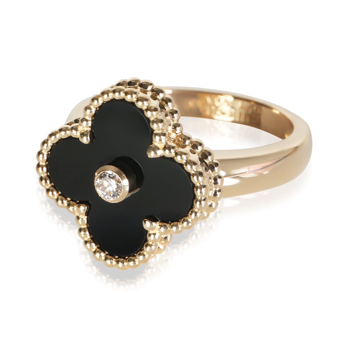 Van Cleef & Arpels Yellow Gold Onyx and Diamond Vintage Alhambra Ring 2