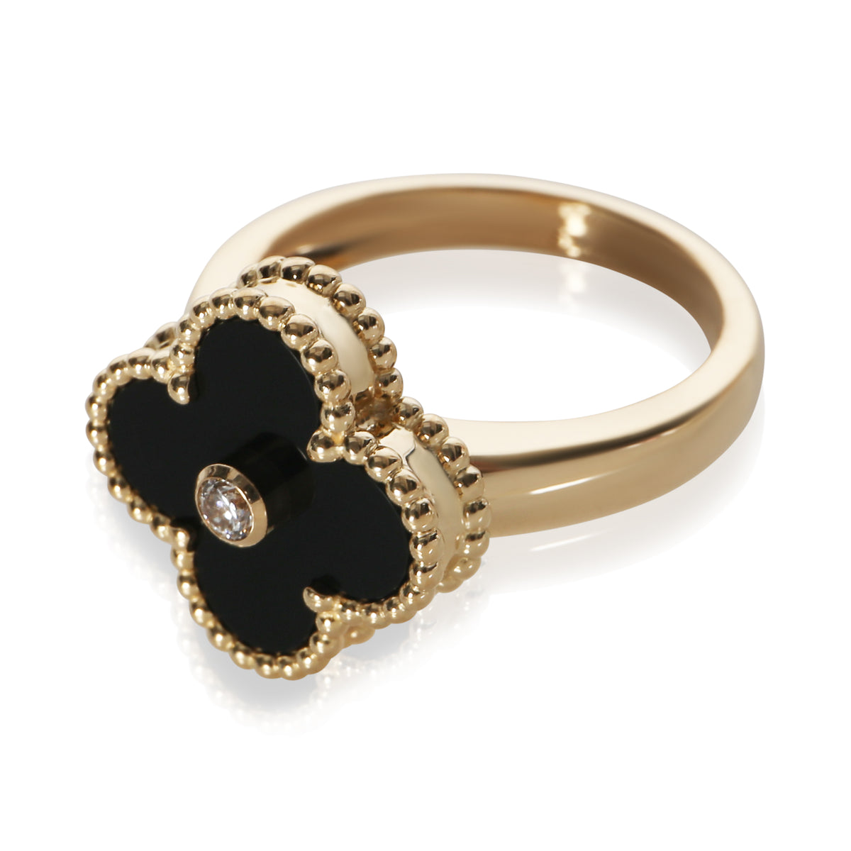 Van Cleef & Arpels Yellow Gold Onyx and Diamond Vintage Alhambra Ring 4