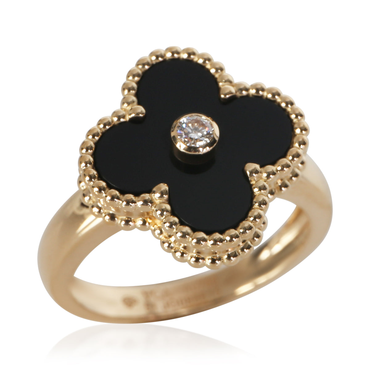 Van Cleef & Arpels Yellow Gold Onyx and Diamond Vintage Alhambra Ring 5
