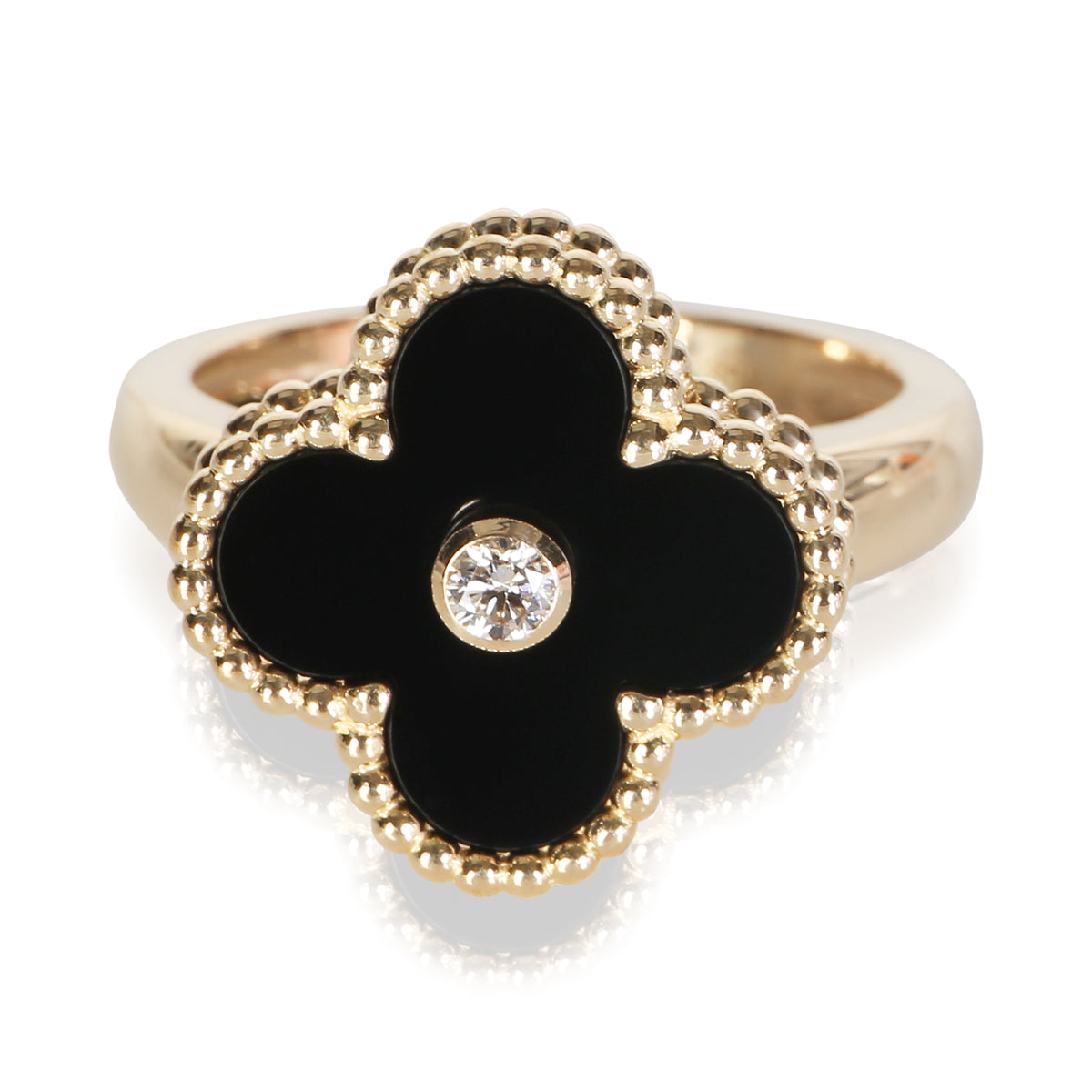 Van Cleef & Arpels Yellow Gold Onyx and Diamond Vintage Alhambra Ring fv