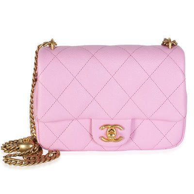Chanel Pink Quilted Caviar Mini Sweetheart Crush Flap Bag Handbag fv