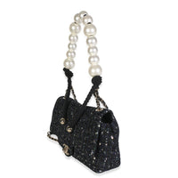 Chanel Black Ecru Tweed Medium Pearl Handle Flap Handbag 2