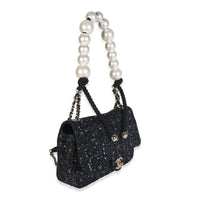 Chanel Black Ecru Tweed Medium Pearl Handle Flap Handbag 3
