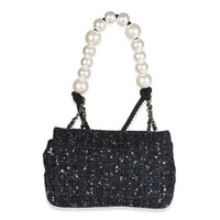 Chanel Black Ecru Tweed Medium Pearl Handle Flap Handbag 4