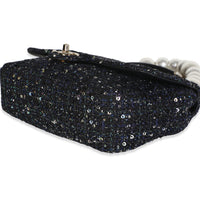 Chanel Black Ecru Tweed Medium Pearl Handle Flap Handbag 6
