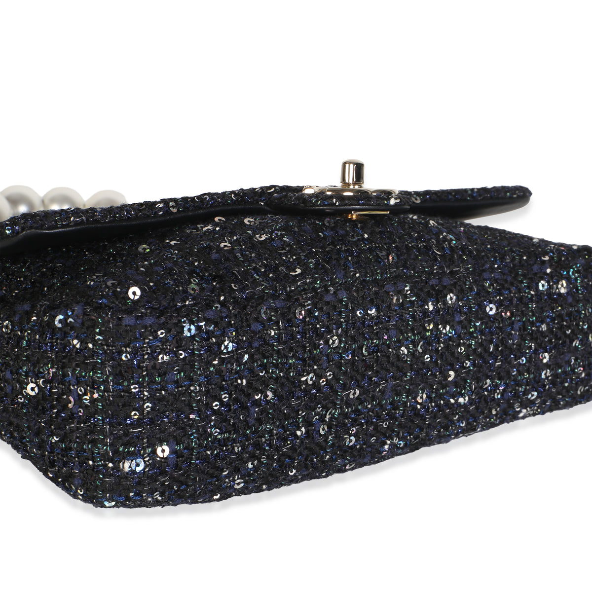 Chanel Black Ecru Tweed Medium Pearl Handle Flap Handbag 7