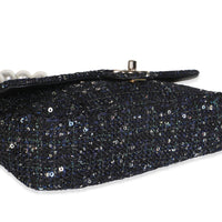 Chanel Black Ecru Tweed Medium Pearl Handle Flap Handbag 7