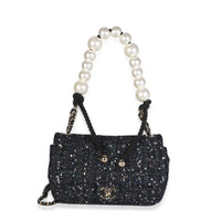 Chanel Black Ecru Tweed Medium Pearl Handle Flap Handbag fv