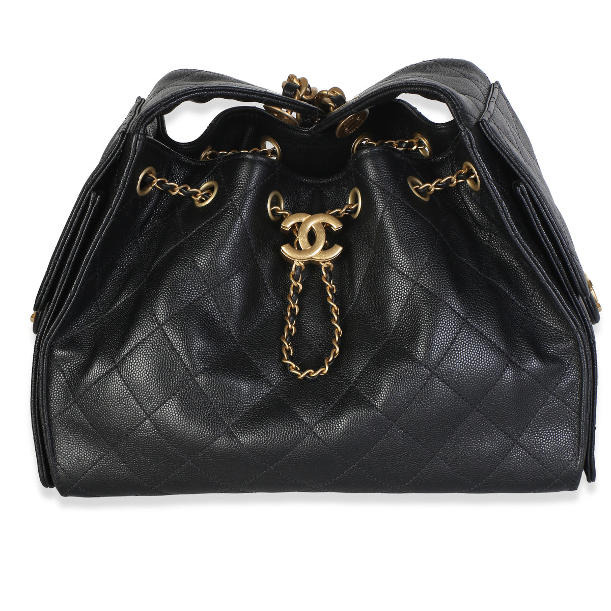 Chanel Black Quilted Caviar Small  25 Hobo Handbag fv