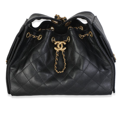 Chanel Black Quilted Caviar Small  25 Hobo Handbag fv