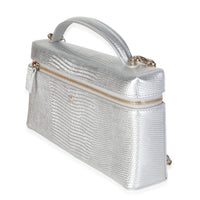 Chanel Silver Lizard Embossed Calfskin Top Handle Slim Vanity With Chain Handbag 2