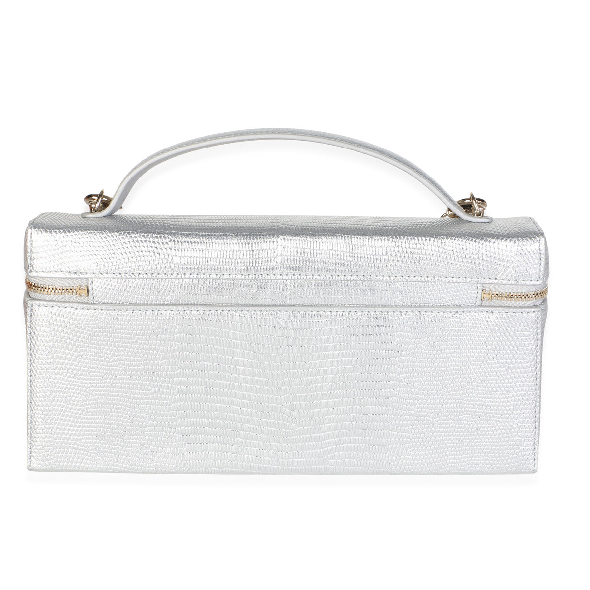Chanel Silver Lizard Embossed Calfskin Top Handle Slim Vanity With Chain Handbag 4
