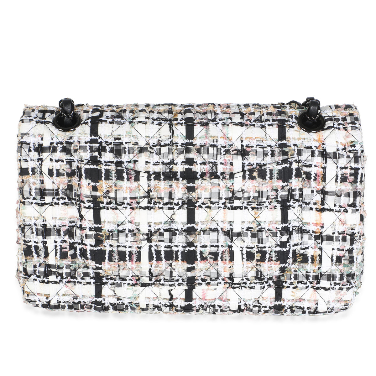 Chanel Black White Quilted Tweed Medium Classic Double Flap Bag Handbag 4