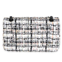 Chanel Black White Quilted Tweed Medium Classic Double Flap Bag Handbag 4