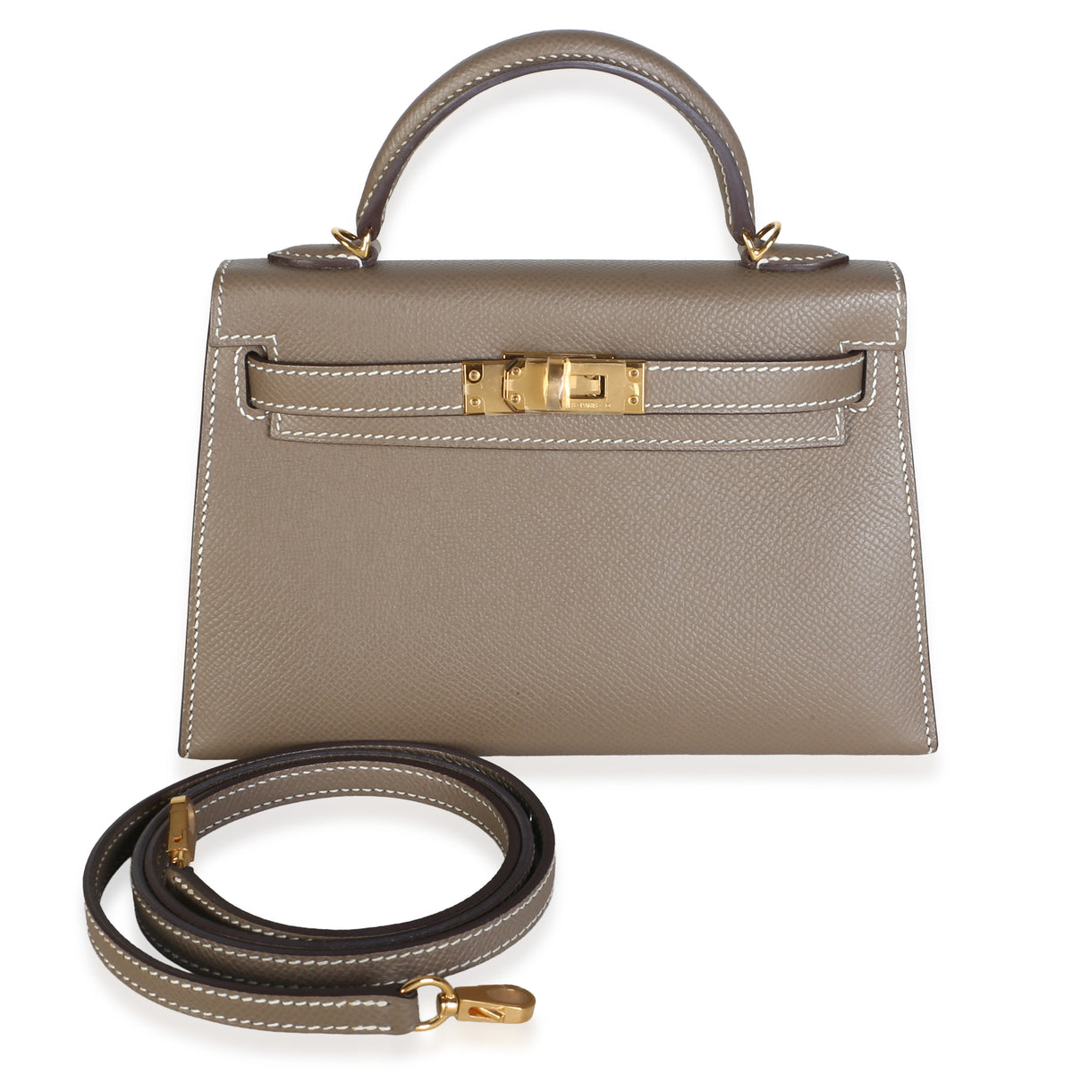 Hermès Etoupe Epsom Sellier Mini Kelly II 20 GHW Handbag fv