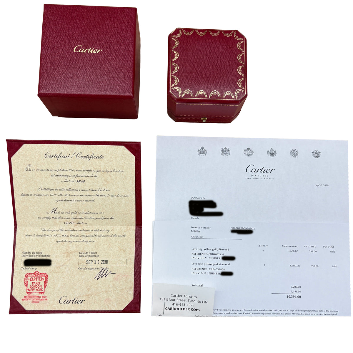 Cartier Yellow Gold Diamond Love Ring box