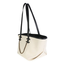 Chanel 26S Ecru Canvas Black Calfskin Small CC Shopping Tote Bag Handbag 2