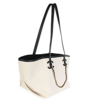 Chanel 26S Ecru Canvas Black Calfskin Small CC Shopping Tote Bag Handbag 3