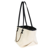 Chanel 26S Ecru Canvas Black Calfskin Small CC Shopping Tote Bag Handbag 5