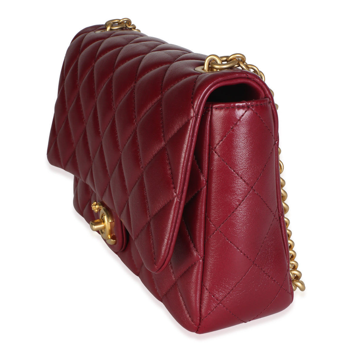Chanel Burgundy Quilted Lambskin Flower CC Medium Flap Bag Handbag 2