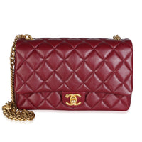 Chanel Burgundy Quilted Lambskin Flower CC Medium Flap Bag Handbag fv