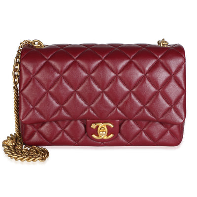 Chanel Burgundy Quilted Lambskin Flower CC Medium Flap Bag Handbag id