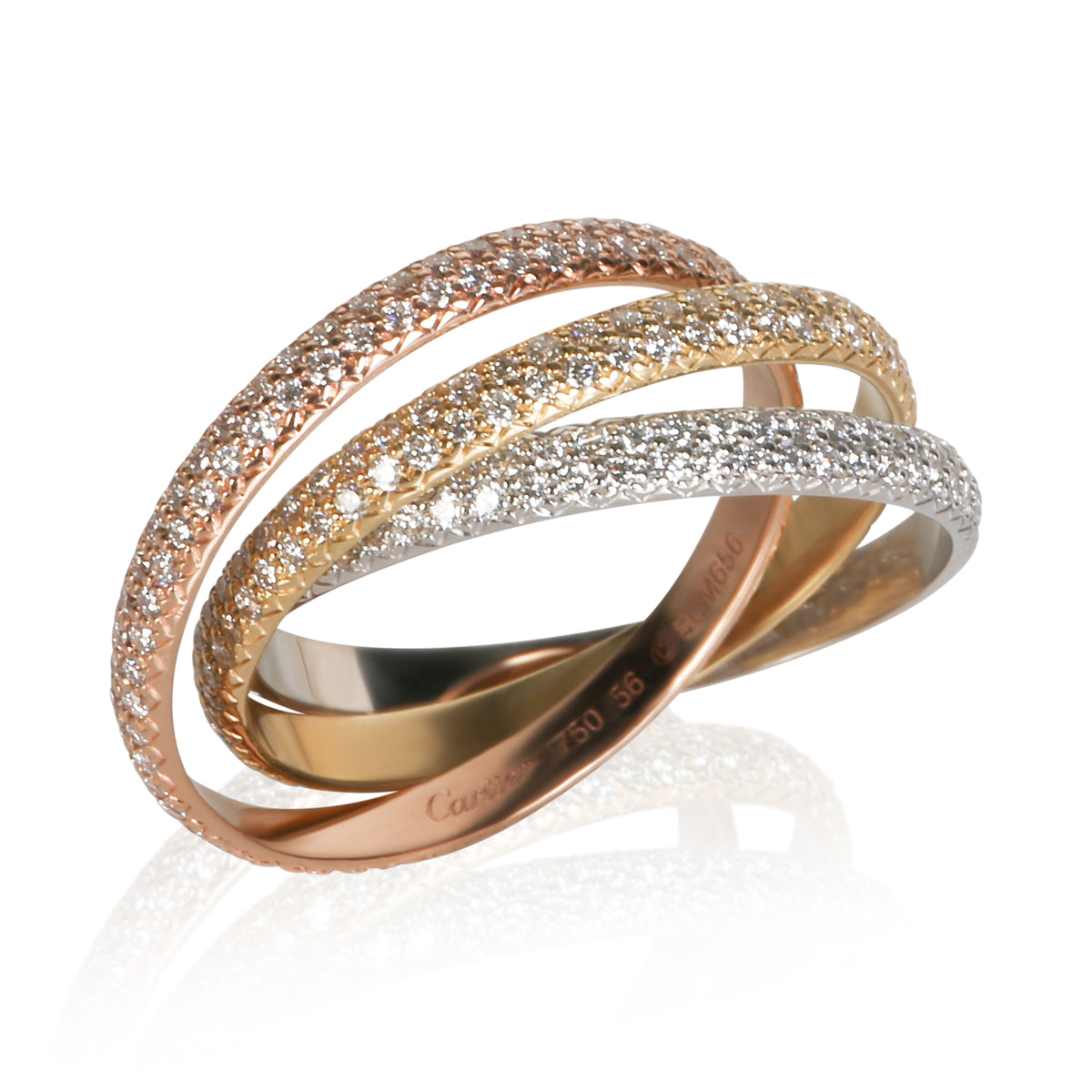 Cartier 3 Tone Gold Diamond Small Model Trinity Ring 4