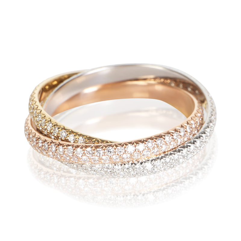 Cartier 3 Tone Gold Diamond Small Model Trinity Ring fv