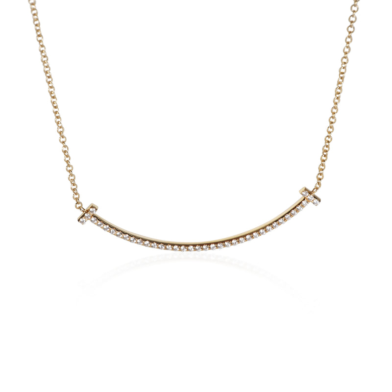 Tiffany & Co. Yellow Gold Diamond Small Model Tiffany T Smile Necklace fv
