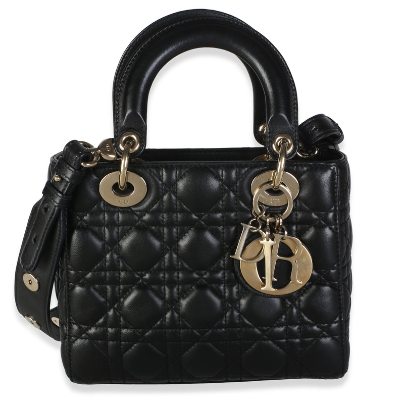 Christian Dior Black Lambskin Cannage Small My ABCDior Lady Dior Bag Handbag fv