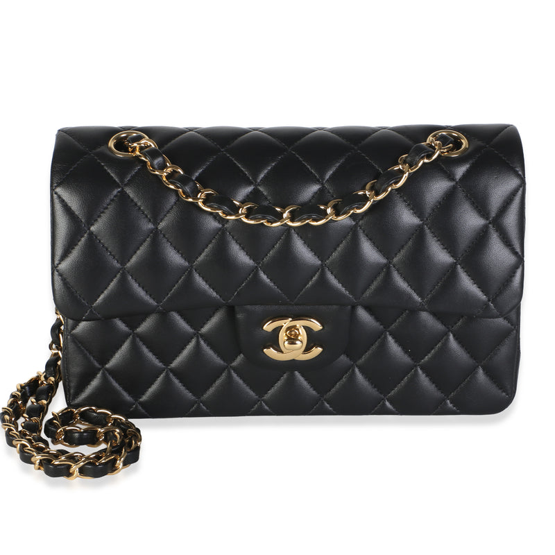 Chanel Black Quilted Lambskin Small Classic Double Flap Bag Handbag fv