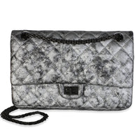 Chanel Silver Black Metallic Quilted Caviar 2.55 Reissue 226 Flap Bag Handbag fv
