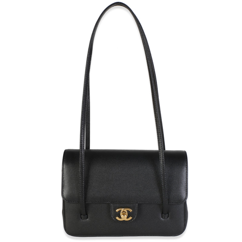 Chanel Black Shiny Caviar Small Preppy Coco Flap Bag Handbag fv