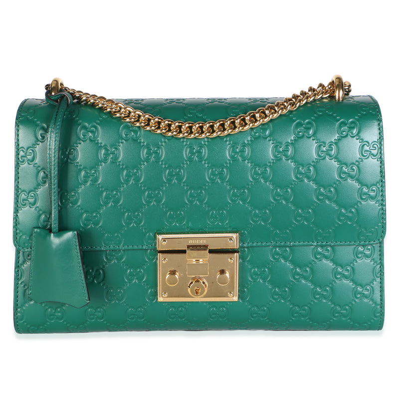 Gucci Green ssima Medium Padlock Shoulder Bag Handbag fv