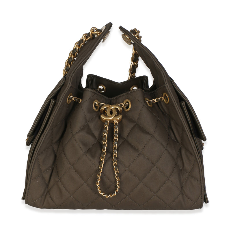 Chanel 25B Khaki Quilted Canvas Small  25 Hobo Handbag fv