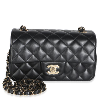 Chanel Black Quilted Lambskin Mini Rectangular Flap Bag Handbag fv
