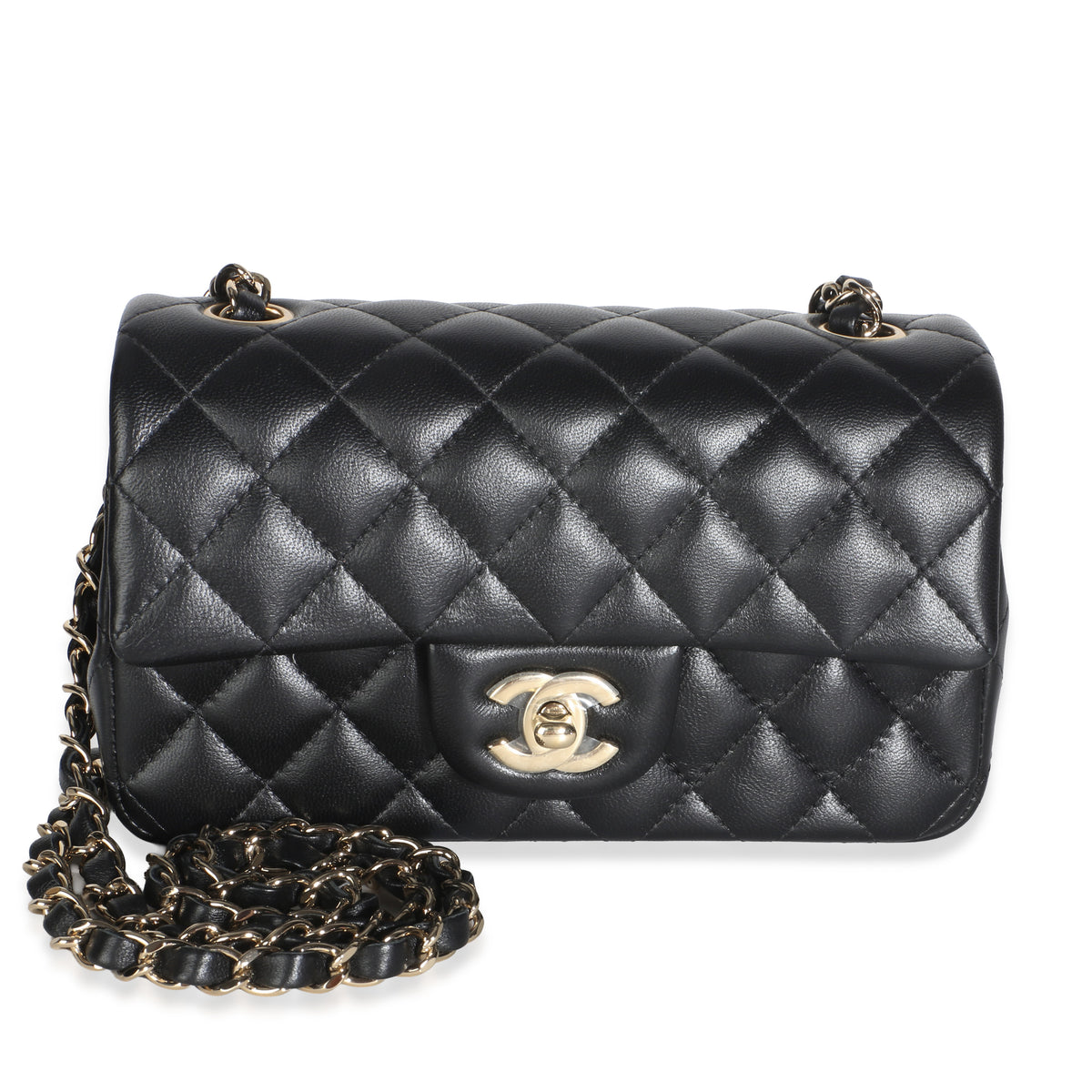 Chanel Black Quilted Lambskin Mini Rectangular Flap Bag Handbag fv