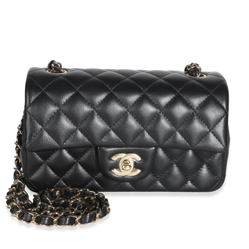 Chanel Black Quilted Lambskin Mini Rectangular Flap Bag Handbag fv