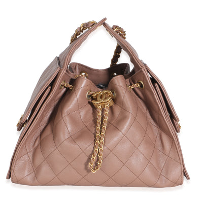Chanel Light Brown Quilted Caviar Small  25 Hobo Handbag fv