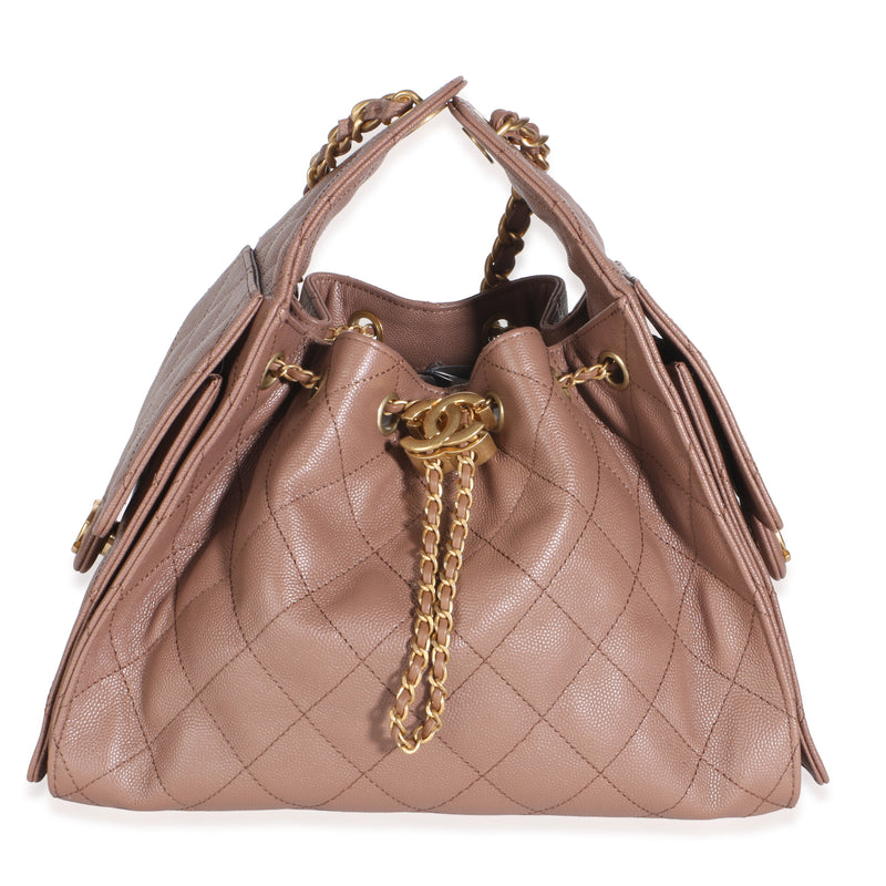 Chanel Light Brown Quilted Caviar Small  25 Hobo Handbag fv