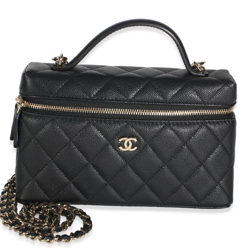 Chanel Black Quilted Caviar Slim Vanity With Chain Handbag fv