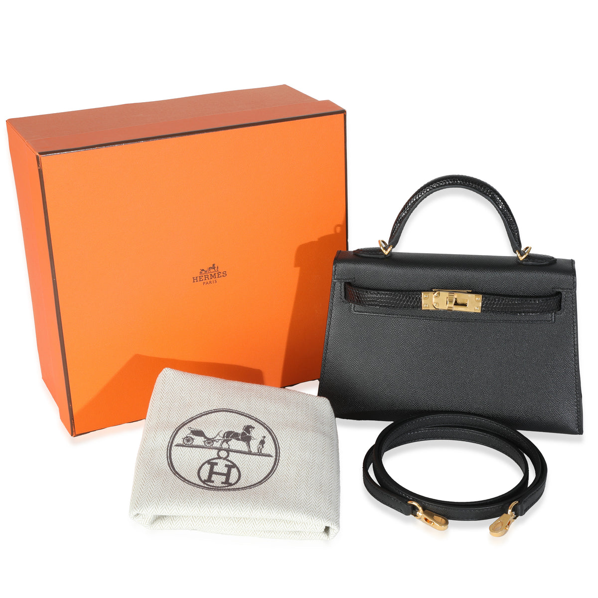 Black Madame Lizard Touch Mini Kelly 20 II GHW