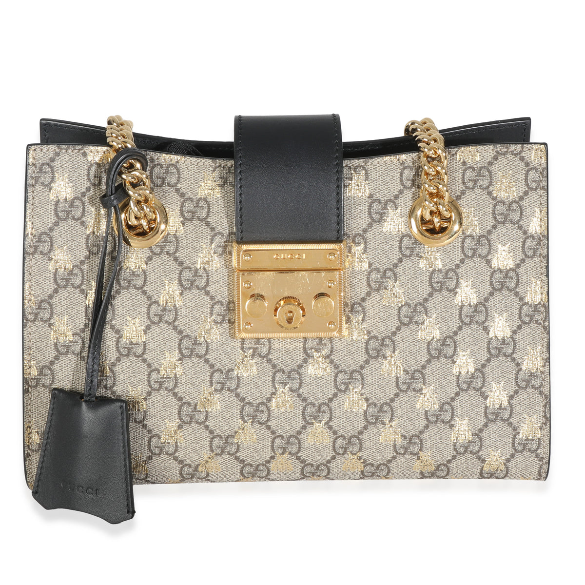 Beige GG Supreme Canvas Bees Small Padlock Tote