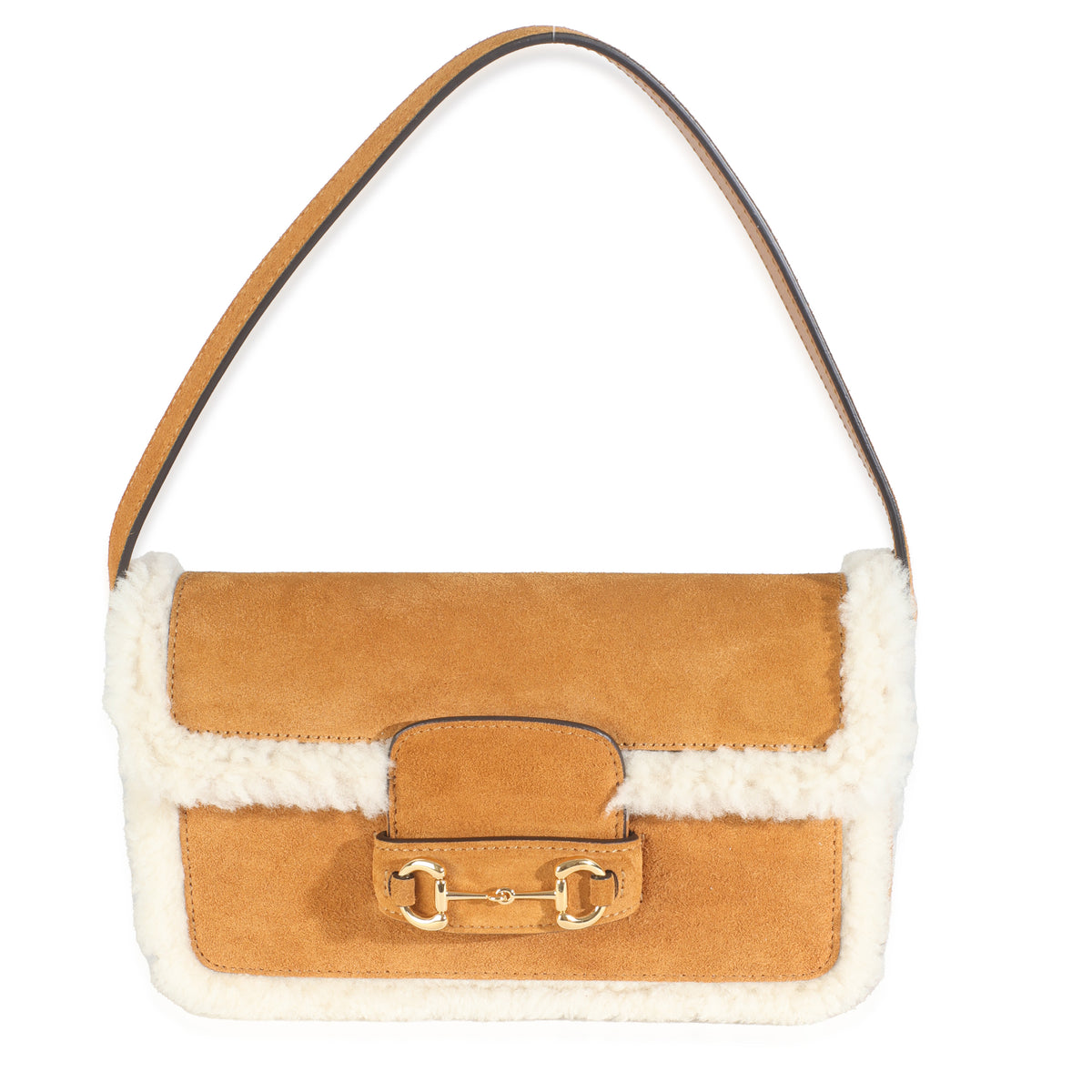 Honey Beige Suede Shearling Horsebit Mini 1955 Shoulder Bag