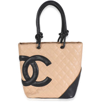 Beige Quilted Lambskin Cambon Bucket Bag