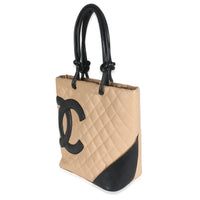 Beige Quilted Lambskin Cambon Bucket Bag