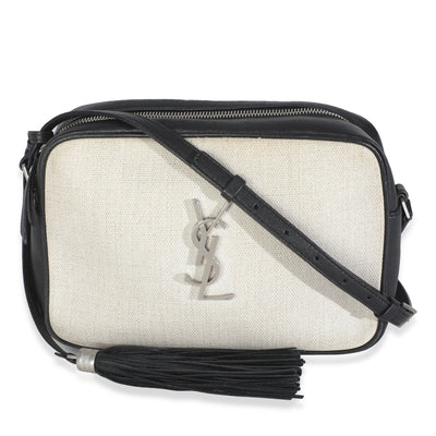 Beige Linen Canvas Black Lou Camera Bag